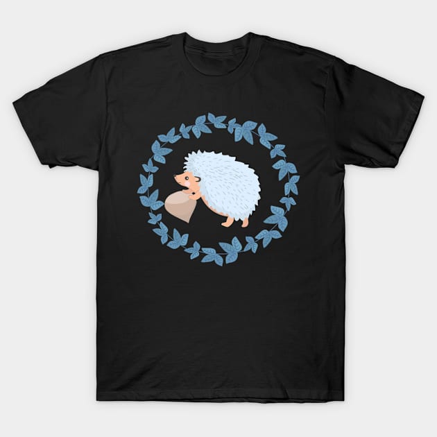 Hedgehog hazelnut blue leaves gift tendrils animal T-Shirt by Littlelimehead